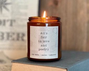 All's fair in love and poetry candle | TPD Member | Tortured Poets Department Merch | Pink Pepper, Leather and Sandalwood Candle