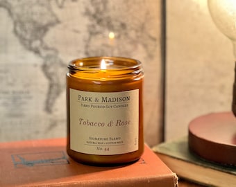 Tobacco & Rose Soy Candle | Musk Candle | Amber Jar Candle | Floral Scented Candle | Gifts for Him