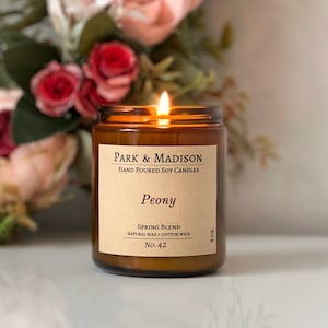 Peony Soy Candle | Amber Jar Candle | Floral Candle | Spring Candle | Mother&#39;s Day Gift