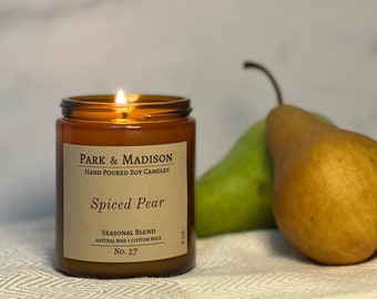 Spiced Pear Soy Candle | Fall and Winter Candle | Amber Jar Candle | Fruit Scented Candle | Holiday Candle | Holiday Gift
