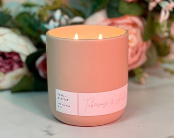 Tuberose & Amber Soy Candle | Ceramic Jar Candle | Floral Candle | Double Wick Candle | Mother's Day Gift | Blush Candle