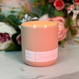 Tuberose & Amber Soy Candle | Ceramic Jar Candle | Floral Candle | Double Wick Candle | Mother&#39;s Day Gift | Blush Candle