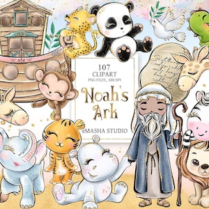 Handgezeichnete Arche Noah Clipart, Noah, niedliche Tiere Clipart, religiöse Illustrationen, Bibel Clipart, biblische Zeichen, christliche Clipart