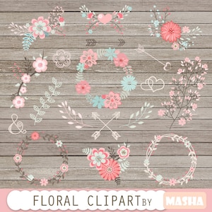 Flower clipart: FLORAL CLIPART wedding flower clipart, floral wreaths, scrapbook flowers, wedding invitations, floral bouquet clipart image 1