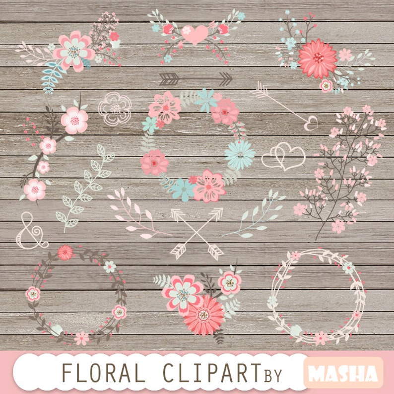 Flower clipart: FLORAL CLIPART wedding flower clipart, floral wreaths, scrapbook flowers, wedding invitations, floral bouquet clipart image 1