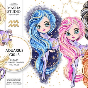 Signe du zodiaque Verseau de Masha Studio, Verseau Clipart, Clipart zodiaque, Clipart astrologie, Planificateur Autocollants, Illustration du zodiaque Verseau