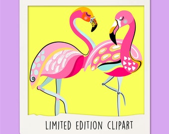 Flamingo Clipart, Flamenco Abstracto, Ilustración de Flamenco, Clipart Dibujado a Mano, Edición Limitada, Masha Studio, Pegatinas de Planificador, Sublimación