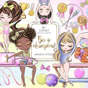 Clipart di ginnastica, Clipart di ragazze di ginnastica, Clipart di palestra, ginnasta, trave di equilibrio, ginnastica ritmica, elementi di ginnastica, palla, nastro