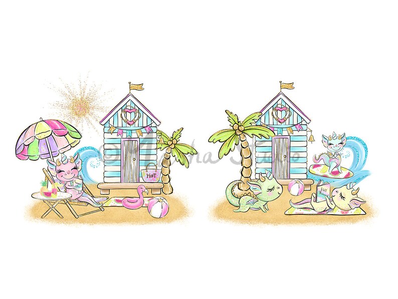 Dragons Clipart, Cute Dragon Clipart, Baby Dragon Clip Art, Summer Clipart, Activities Clipart, Planner Stickers, Beach Clipart, Summer Art image 8