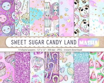 Sweet Sugar Candy Land Digital Papers Candy Digital Papers Candy Girl Papers Cotton Candy Pattern Candy Stick Pattern Lollipop Digital Paper