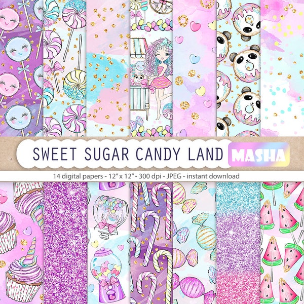 Sweet Sugar Candy Land Digital Papers Candy Digital Papers Candy Girl Papers Cotton Candy Pattern Candy Stick Pattern Lollipop Digital Paper