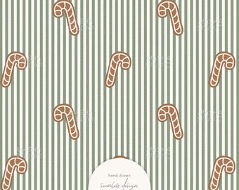 Candy Cane Gingerbread Stripes Seamless Pattern by Masha Studio (Digital Download)