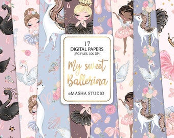 Carte digitali senza cuciture ballerina, modelli di ballerina, modello digitale di cigno, modelli di pony, modelli di cavalli, carta adesiva per pianificatore di ballerina