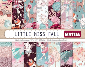 Little Miss Fall Digital Papers Fairy Digital Paper Fairy Pattern Forest Fairies Forest Pattern Fall Pattern Woodland Patterns Fairy Fabrics