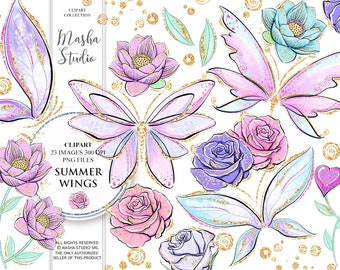 Summer Clipart Butterfly Clipart Butterfly Illustration Flower Clipart Flower Planner Stickers Wedding Clipart Watercolor Clipart 23 images