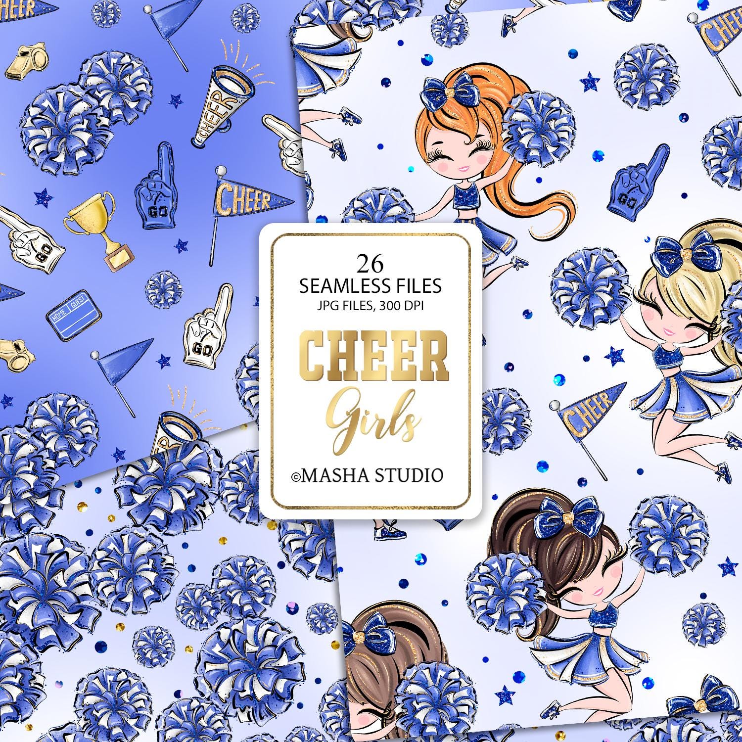 Cheerleader Digital Papers, Hand Drawn Digital Papers, Cheer Girls ...
