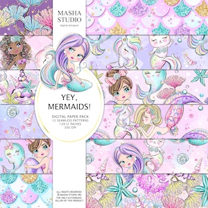 Mermaid Digital Papers, mermaid Patterns, Mermaid Surface Design, Sublimation Design, Mermaid Planner Stickers, Mermaid Fabric