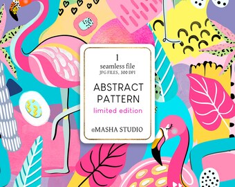 Abstract Flamingo Pattern, Colorful Seamless Design (Digital Download)