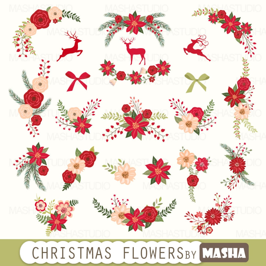 Christmas Flowers Clip Art: Christmas Flowers Clipart With Floral