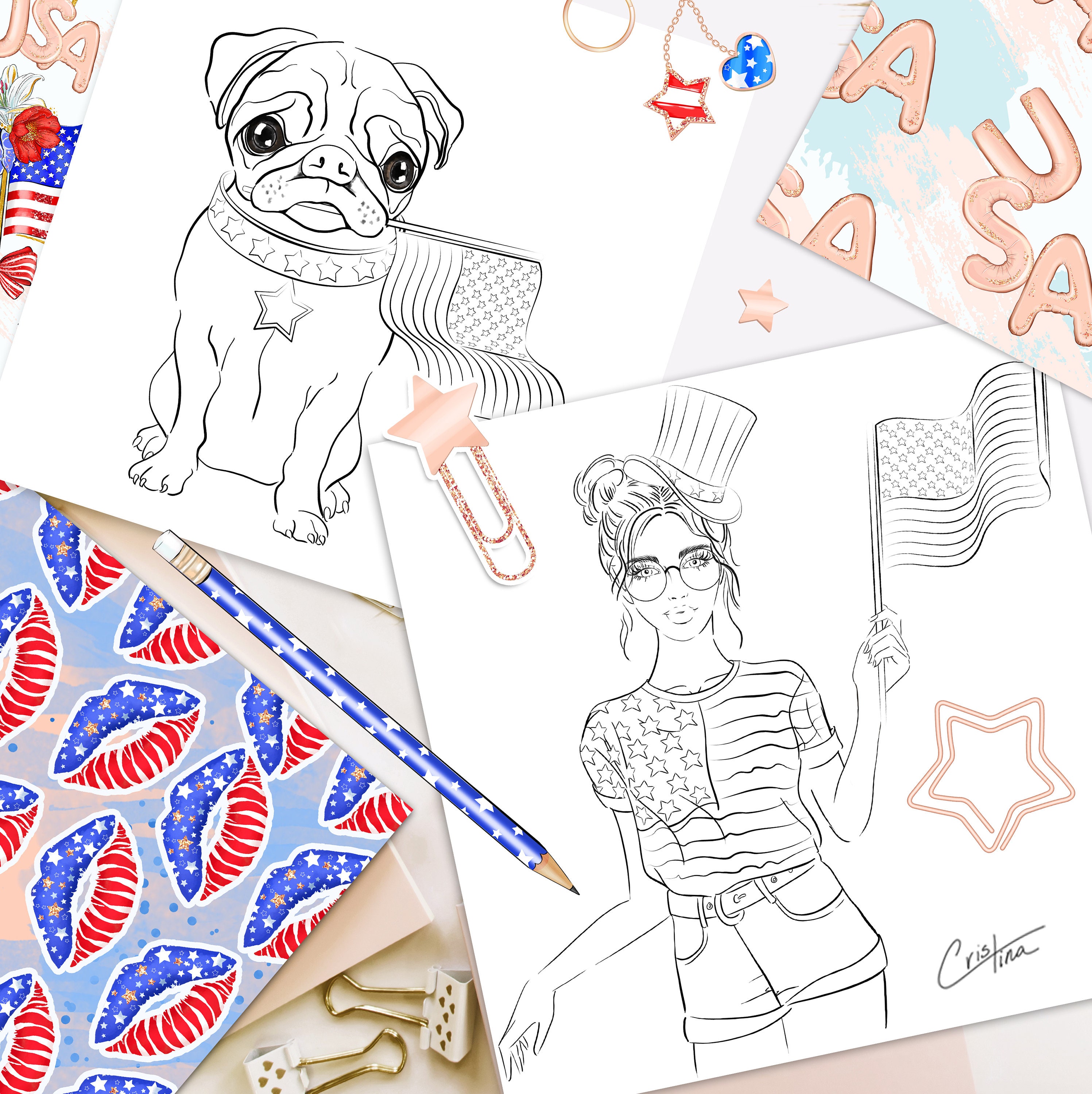 American Girl Coloring Page, Planner Dashboard, Dog With Flag Coloring ...