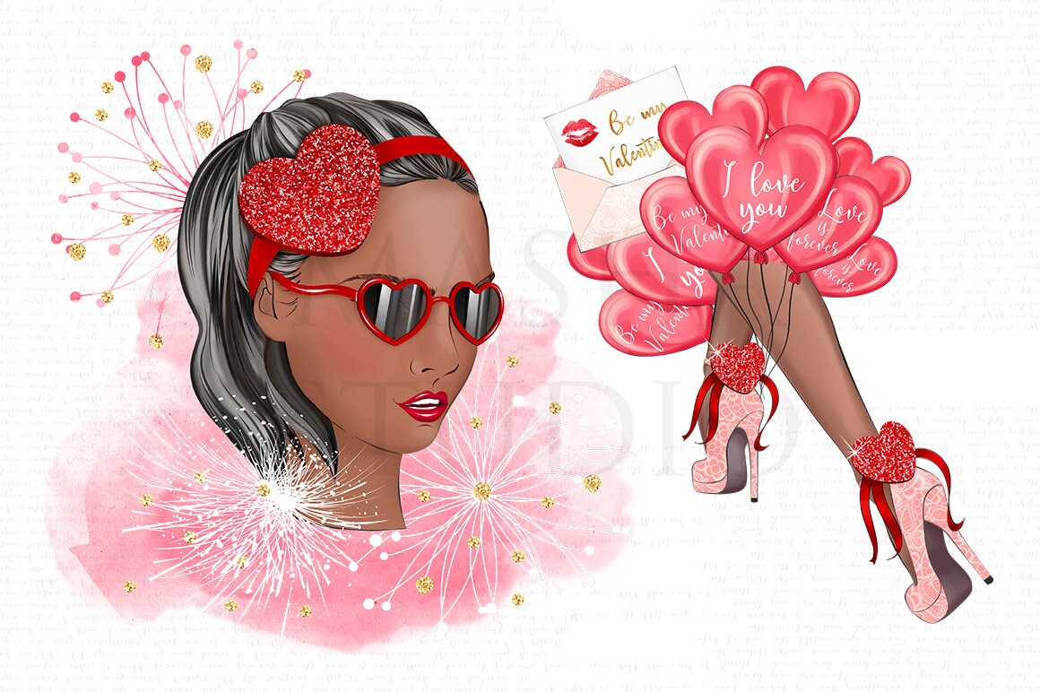 Valentines Clipart Love Clip Art African American Girl Love Etsy