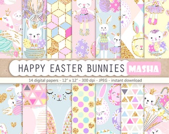 Easter Bunny Digital Paper Pack, Seamless Patterns (Digital Download)