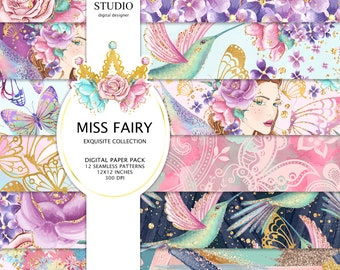 Fairy Digital Papers, Spring Digital Papers, Botanical Patterns, Flower Digital Papers, Butterfly Patterns, Colibri Digital Papers, Planners