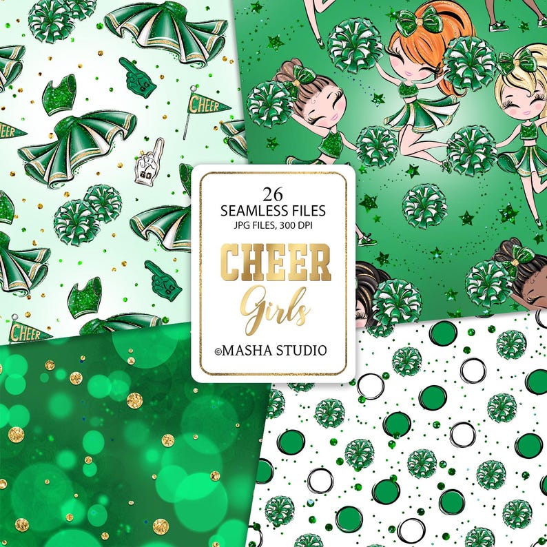 Cheerleader Digital Papers, Hand Drawn Digital Papers, Cheer Girls ...