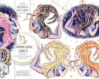 Signo zodiacal Capricornio de Masha Studio, imágenes prediseñadas de Capricornio, imágenes prediseñadas del zodiaco, imágenes prediseñadas de astrología, pegatinas para agenda, ilustración del zodiaco