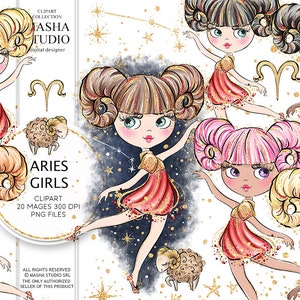 Masha Studio Sternzeichen, Widder Zeichen, Aris Clipart, Sternzeichen Clipart, Astrologie Clipart, Widder Mädchen Clipart, Sternzeichen Illustrationen Kinder Sternzeichen