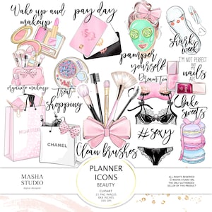 Planner Icons Clipart, Beauty Planner Icons, Planner Illustrations,  Printable Planner Stickers, To Do Icons, Fashion icons, Fashion Clipart