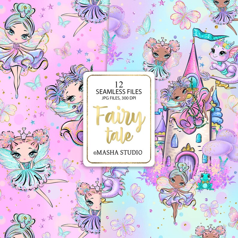 Fairy Digital Papers, Hand Drawn Pattern, Fairy Patterns, Seamless ...