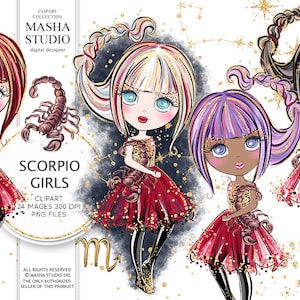Masha Studio's Zodiac Scorpio Sign, Scorpio Clipart, Zodiac Clipart, Astrology Clipart, Planner Stickers, Zodiac Illustration