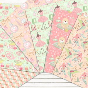 Girly digital papers: ULTRA FEMININE digital paper with horse pattern, cat digital paper, colibri pattern, 12 images, 300 dpi. JPG files image 2