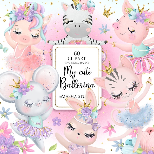 Hand Drawn Clipart, Ballerina Animals Clipart, Ballerina Clipart, Cute Animals Clipart, Ballerina Cat, Ballerina Unicorn, Ballerina Mouse