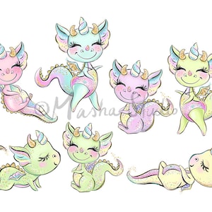 Dragons Clipart, Cute Dragon Clipart, Baby Dragon Clip Art, Summer Clipart, Activities Clipart, Planner Stickers, Beach Clipart, Summer Art image 2