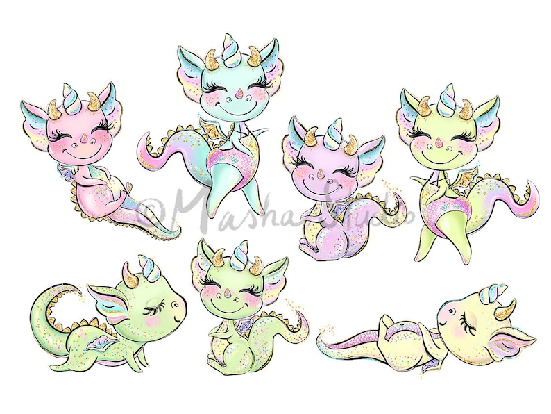 Dragons Clipart, Cute Dragon Clipart, Baby Dragon Clip Art, Summer Clipart, Activities Clipart, Planner Stickers, Beach Clipart, Summer Art image 2