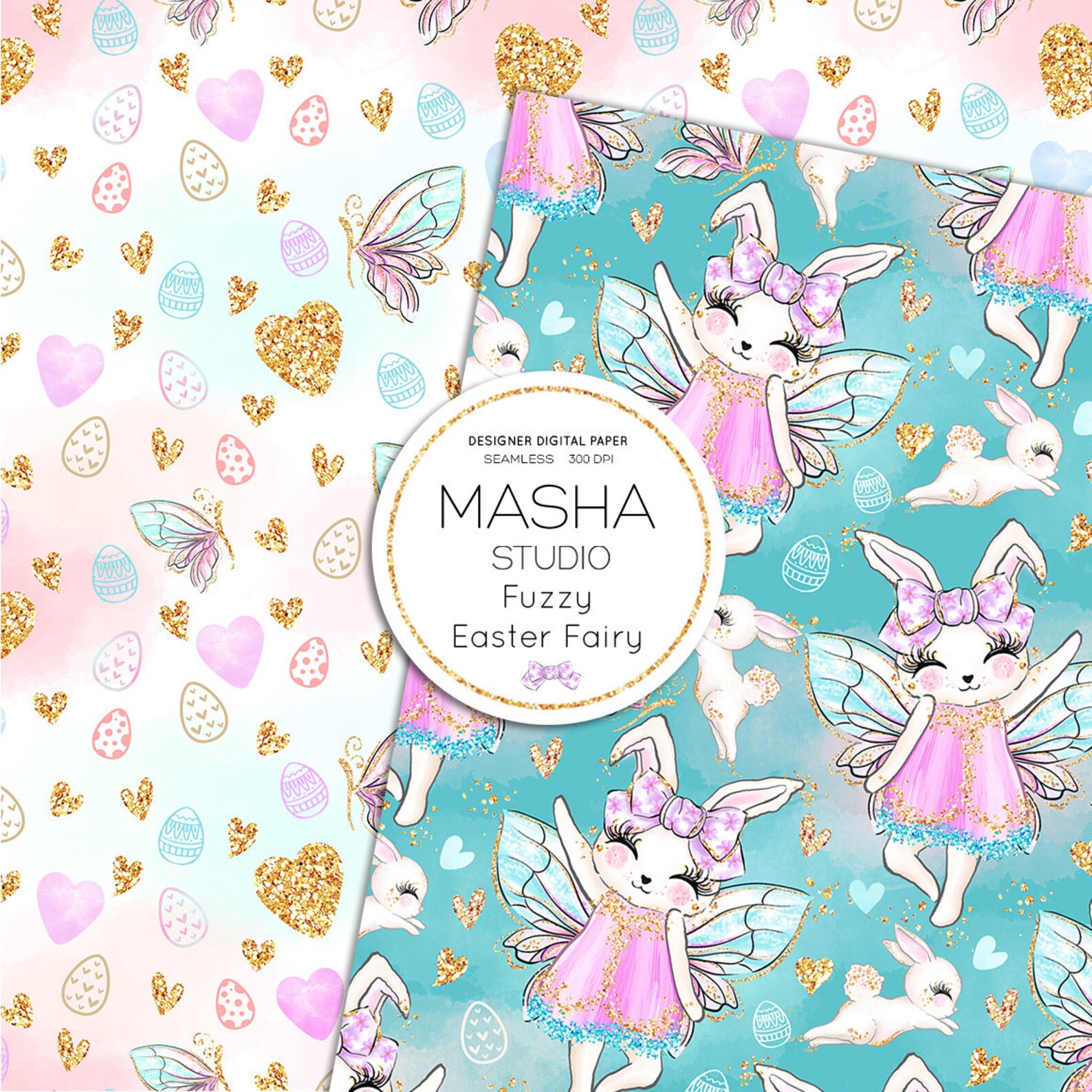 FUZZY EASTER FAIRY Digital Paper, Easter Digital Paper, Easter Pattern ...