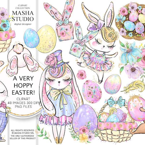 Easter Clipart 2021, 49 images 300 dpi, Easter Bunny Clipart, Easter Eggs Clipart, Spring Clipart, Hedgehog Clipart, Easter Planner Stickers