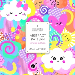 Abstrakt digitalt papper, abstrakt mönster, sömlöst mönster, digitalt neonpapper, neonmönster, roligt mönster, Masha Studio, begränsad upplaga