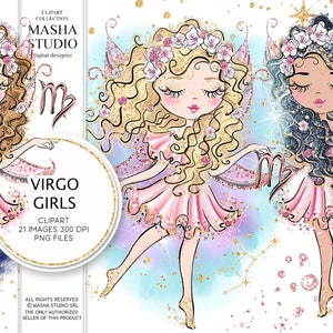 Masha Studio's sterrenbeeld Maagd, Maagd Clipart, Zodiac Clipart, Astrologie Clipart, Maagd Meisje Clipart, Planner Stickers Zodiac Illustratie