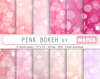 Bokeh digital paper: "PINK BOKEH" with digital bokeh backgrounds, pink digital papers, romantic digital papers for scrapbooking, invitations