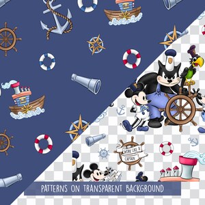 Digitala papper med Ångabåten Willie, digitala papper med marinblå färger, digitala papper med pojkar, mönster med pojkar, nautiska mönster, Masha Studio, planeringsklistermärken bild 6