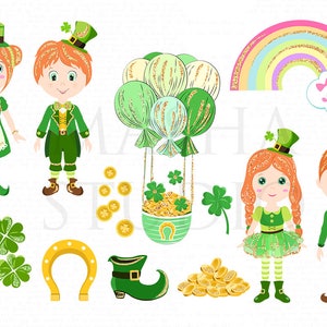 St Patricks Day Clipart Irish Girl Clipart Cute Leprechaun Illustration St Patricks Day Planner Stickers Gold Pot Clipart Gold Clipart image 3