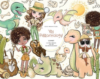 Masha Studio's Dino Clipart, Paleontology Clipart, Dinosaurs Planner Stickers, Cute Dino Illustrations, Archaeology Clipart, Dino Skeleton