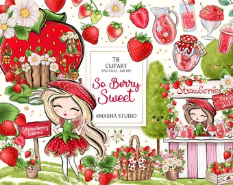 Strawberry Clip Art, Strawberry Girl Clipart, Strawberry House Clipart, Cute Strawberries, Strawberry Stand, Strawberry Border