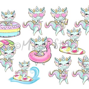 Dragons Clipart, Cute Dragon Clipart, Baby Dragon Clip Art, Summer Clipart, Activities Clipart, Planner Stickers, Beach Clipart, Summer Art image 3