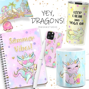 Dragons Clipart, Cute Dragon Clipart, Baby Dragon Clip Art, Summer Clipart, Activities Clipart, Planner Stickers, Beach Clipart, Summer Art image 10