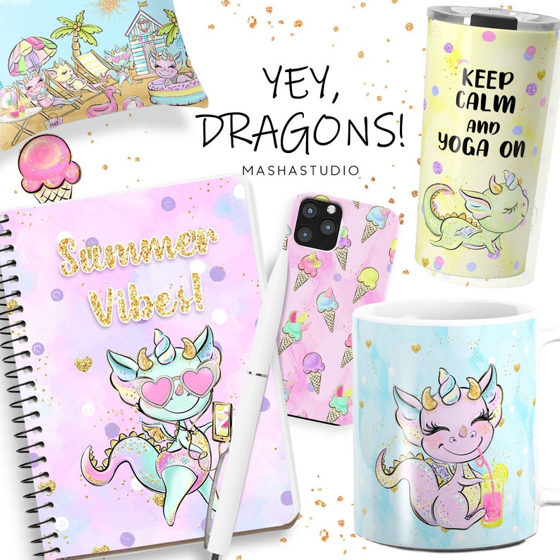 Dragons Clipart, Cute Dragon Clipart, Baby Dragon Clip Art, Summer Clipart, Activities Clipart, Planner Stickers, Beach Clipart, Summer Art image 10