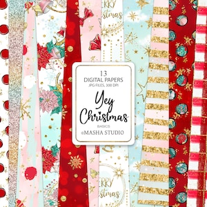 Hand-drawn Patterns, Christmas Digital Papers, Christmas Patterns, Seamless Christmas Patterns, Red Digital Papers, Masha Studio, Winter